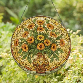 Orange Yellow Calendula Floral Bouquet - Home Decor Gift Stained Glass Suncatcher