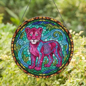 Lion Cub Skeleton Botanical Forms - Wildlife Lover Home Decor Gift Stained Glass Suncatcher