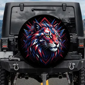 Sharp Angular Faceted Feline Head with Mane - Travel Essentials Wildlife Lover Gift Spare Tire Cover