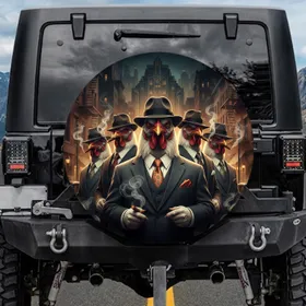 1920s Chicken Gangsters Pinstripe Suit Fedora Cigar - Car Lover Gift Spare Tire Cover