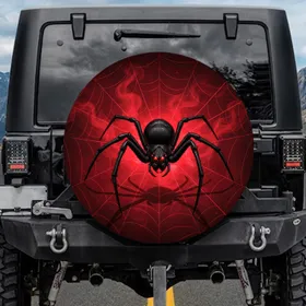 Black Widow Spider Glowing Web - Wildlife Lover Gift for Spider Enthusiast Spare Tire Cover