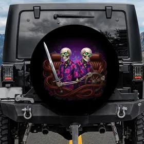 Hawaiian Skeletons Broadsword Steering Wheel - Night Drive Gift Spare Tire Cover