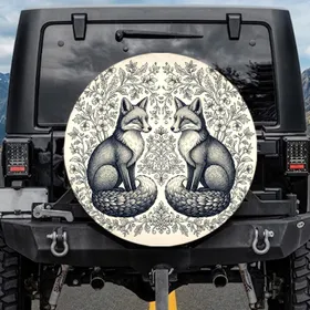Majestic Foxes Symmetrical Botanical Flowering Branches - Nature Lover Home Decor Gift Spare Tire Cover