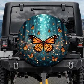 Monarch Butterflies Flying Swarm Twilight Garden Bokeh Lights - Wildlife Lover Gift for Travel Spare Tire Cover