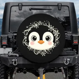Cartoon Penguin Face Snowflake Frosty - Winter Lover Gift for Penguin Lovers Spare Tire Cover