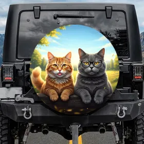 Tabby British Shorthair Cats with Glasses - Everyday Cat Lover Gift Spare Tire Cover