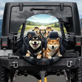 Shiba Inus Car Ride Adventure Scenic View - Travel Essentials Gift for Dog Owners Spare Tire Cover