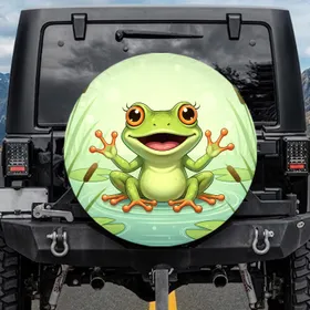 Cartoon Frog Wildlife Pond Lily Pad - Nature Lover Gift for Frog Lover Spare Tire Cover