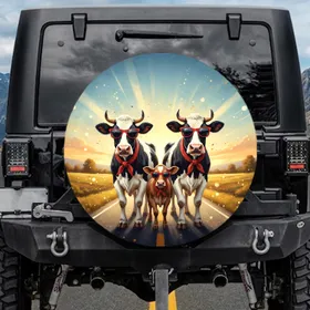 Holstein Cows Red Sunglasses Calf - Farmhouse Home Decor Gift for Cow Lover Spare Tire Cover