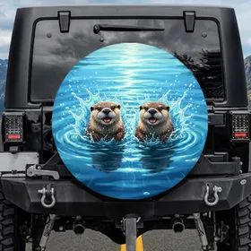 River Otters Crystal Clear Water - Wildlife Lover Gift Spare Tire Cover