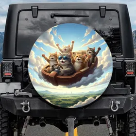 Joyful Cat Group Open-Air Adventure - Travel Essentials Gift for Cat Lovers Spare Tire Cover