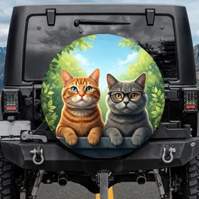 Blue Eyed Tabby Cat British Shorthair Glasses Green Sky - Wildlife Lover Gift Spare Tire Cover