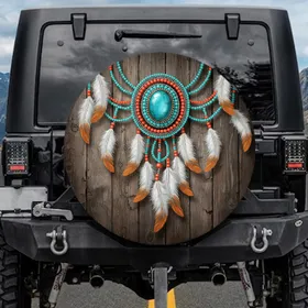 Bohemian Beaded Ornament Turquoise Feather - Boho Lifestyle Gift Spare Tire Cover