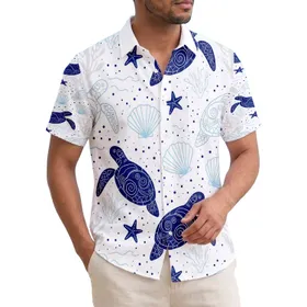 Tropical Sea Turtle Branching Coral Scallop Shell Starfish Seaweed - Wildlife Lover Gift Hawaiian Shirt