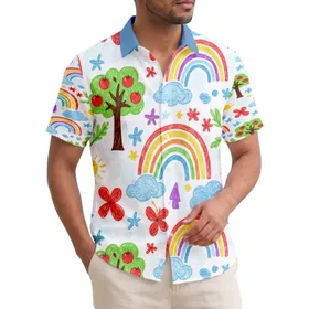 Rainbow Clouds Apple Trees Red Flowers Orange Planet Sun Star Flowers - Tropical Lifestyle Gift Hawaiian Shirt