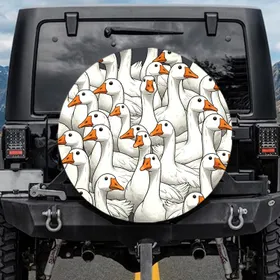 Overlapping White Geese Flock with Orange Beaks - Farmhouse Decor Gift for Bird Watchers Spare Tire Cover