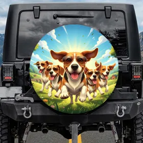 Happy Beagle Dogs Sunglasses Golden Sunlight Adventure - Dog Lover Gift Spare Tire Cover