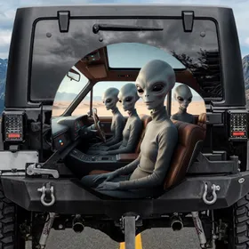 Five Grey Aliens Retro Vehicle Desert - Travel Essentials for Alien Lover Spare Tire Cover
