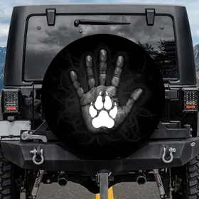 Human Handprint Animal Paw Print - Home Decor Gift for Pet Lover Spare Tire Cover
