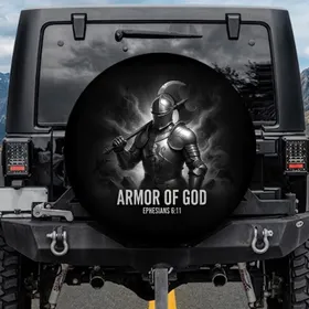 Knight Armor Battle Axe Rampant Lion - Christian Faith Gift for Him Spare Tire Cover
