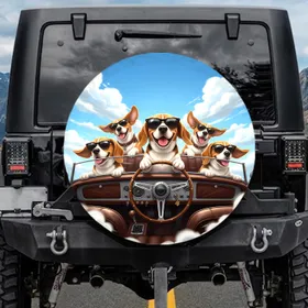Beagle Dogs Sunglasses Open-Top Car Sky Adventure - Travel Essentials Gift Spare Tire Cover