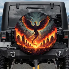 Fiery Phoenix Ruined City - Car Accessory Spare Tire Cover