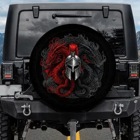 Spartan Helmet Dragon Greek Key Battle - Fantasy Lover Home Decor Gift Spare Tire Cover