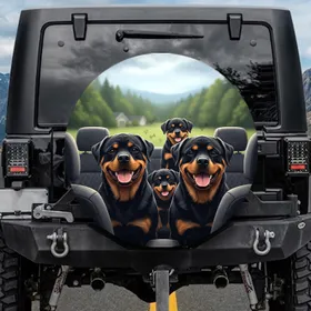 Happy Rottweiler Dogs Car Journey - Travel Essentials Dog Lover Gift Spare Tire Cover