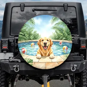 Golden Retriever Swimming Pool Beach Balls - Dog Lover Home Decor Gift Spare Tire Cover