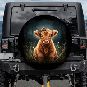 Baby Highland Cow Calf Leopard Bow - Farmhouse Decor Gift for Cow Lover Spare Tire Cover