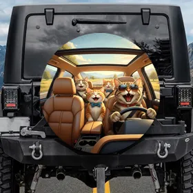 Anthropomorphic Cats Driving Road Trip Adventure - Travel Lover Gift for Cat Owners Spare Tire Cover