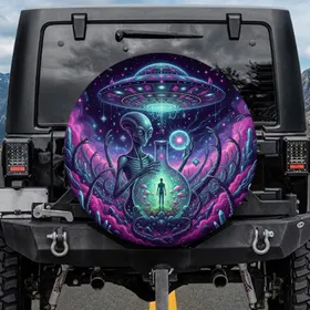 Flying Saucer Alien Creature Lab Flask - Sci-Fi Lover Home Decor Gift Spare Tire Cover