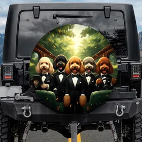 Tuxedo Poodles Driving Luxury Car - Automotive Adventure Gift for Dog Lovers Spare Tire Cover