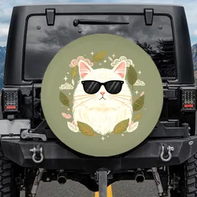 Fluffy White Cat Black Sunglasses Whiskers - Cat Lover Everyday Gift Spare Tire Cover