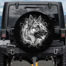 Alert German Shepherd Head Swirling Mist - Dog Lover Everyday Gift Spare Tire Cover