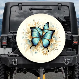 Iridescent Blue Morpho Butterflies Floral Wildlife Lover Gift Spare Tire Cover