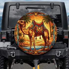 Sun-Drenched Camel Jeweled Saddle Desert Oasis Middle Eastern - Home Decor Gift Spare Tire Cover