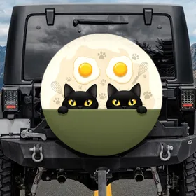 Black Cats Fried Eggs - Morning Meal Home Decor Gift for Cat Lovers Spare Tire Cover