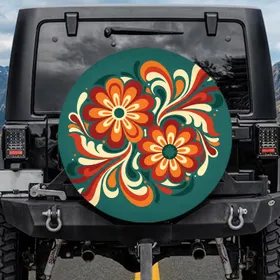 Retro Floral Abstract Waves Organic Leaves - Home Decor Gift for Flower Lover Spare Tire Cover