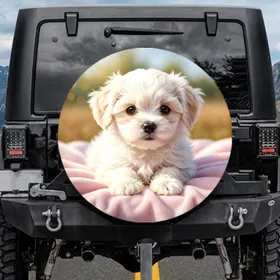 White Maltese Puppy Pink Blanket - Home Decor Gift for Dog Lovers Spare Tire Cover
