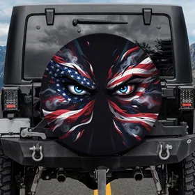 Patriotic Angry Eyes American Flag - Independence Day Gift for Veterans Spare Tire Cover