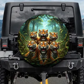 Comical Surprise Bengal Tigers Tropical Jungle - Wildlife Lover Gift Spare Tire Cover