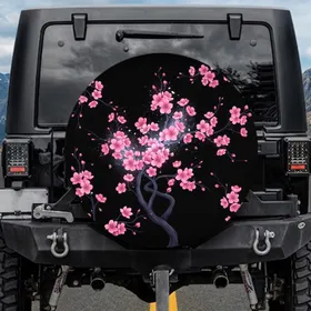 Pink Cherry Blossom Branches - Automotive Decor Gift for Nature Lover Spare Tire Cover