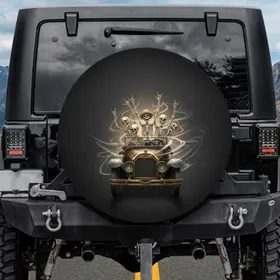 Ecstatic Skeletons Antique Roadster Ride - Road Trip Gift for Car Lovers Spare Tire Cover