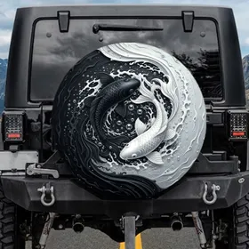 Koi Fish Yin Yang Balance - Duality Lifestyle Gift for Koi Lovers Spare Tire Cover