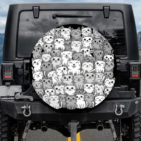 Cheerful Cat Group with Friendly Felines - Everyday Automotive Gift for Cat Owners Spare Tire Cover
