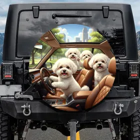 Bichon Frise Dogs Urban Park Car Ride - Dog Lover Gift Spare Tire Cover