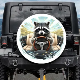 Mischievous Raccoon Steering Wheel - Wildlife Lover Gift for Drivers Spare Tire Cover
