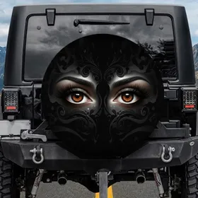 Human Eyes Luminous Irises Lush Lashes Arched Brows White Sclera Face Contours Wispy Elements - Travel Essentials Spare Tire Cover