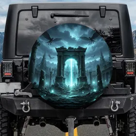 Ancient Stone Archway Crumbling Fantasy City Ruins - Adventure Lover Gift for Fantasy Lover Spare Tire Cover